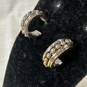 Vintage Small Chunky Silver Tone Hoop Earrings with Gold Ball Detail